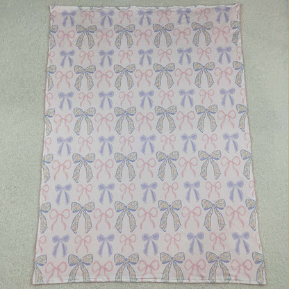 Baby Toddler Girls Blankets Pink Blue Bows Minky Blankets BL0191 9.20