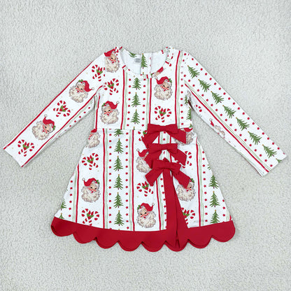 Baby Girls Dress Santa Candy Cane Christmas Yoga Active Short Bows Scallop Dress GLD1650