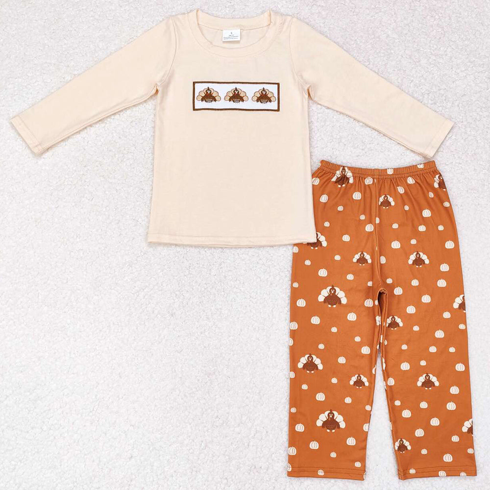 Baby Boys Clothes Thanksgiving Turkey Embroidery Top Pants Clothes Sets BLP0542