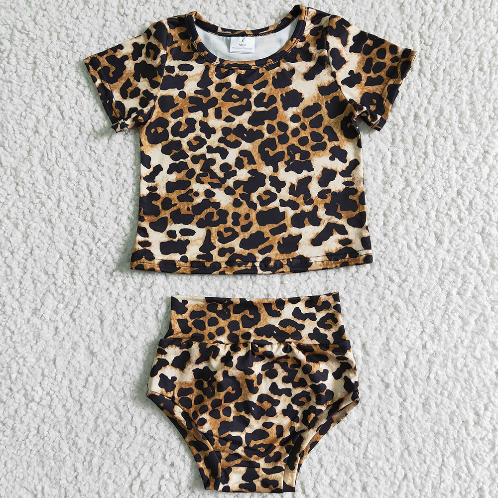 Toddler Baby Girls Clothes Cute Bummies Leopard Kids Clothes Girls Bummies Shorts Sets B3-12