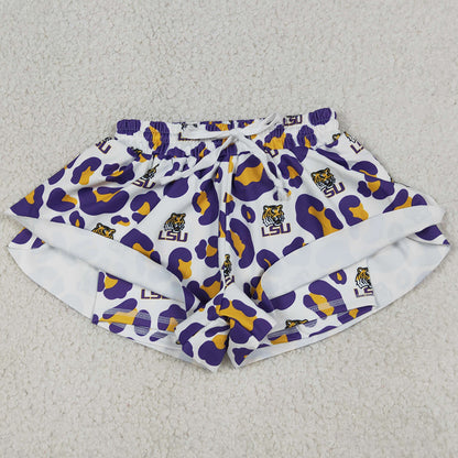 Baby Girls Shorts Purple Leopard LSU Tigers Yoga Active Team Ruffle Shorts Bottom SS0821