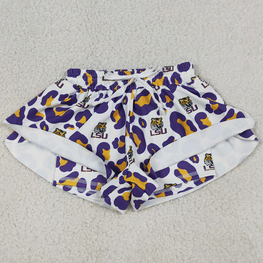 Baby Girls Shorts Purple Leopard LSU Tigers Yoga Active Team Ruffle Shorts Bottom SS0821
