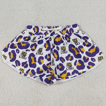 Baby Girls Shorts Purple Leopard LSU Tigers Yoga Active Team Ruffle Shorts Bottom SS0821