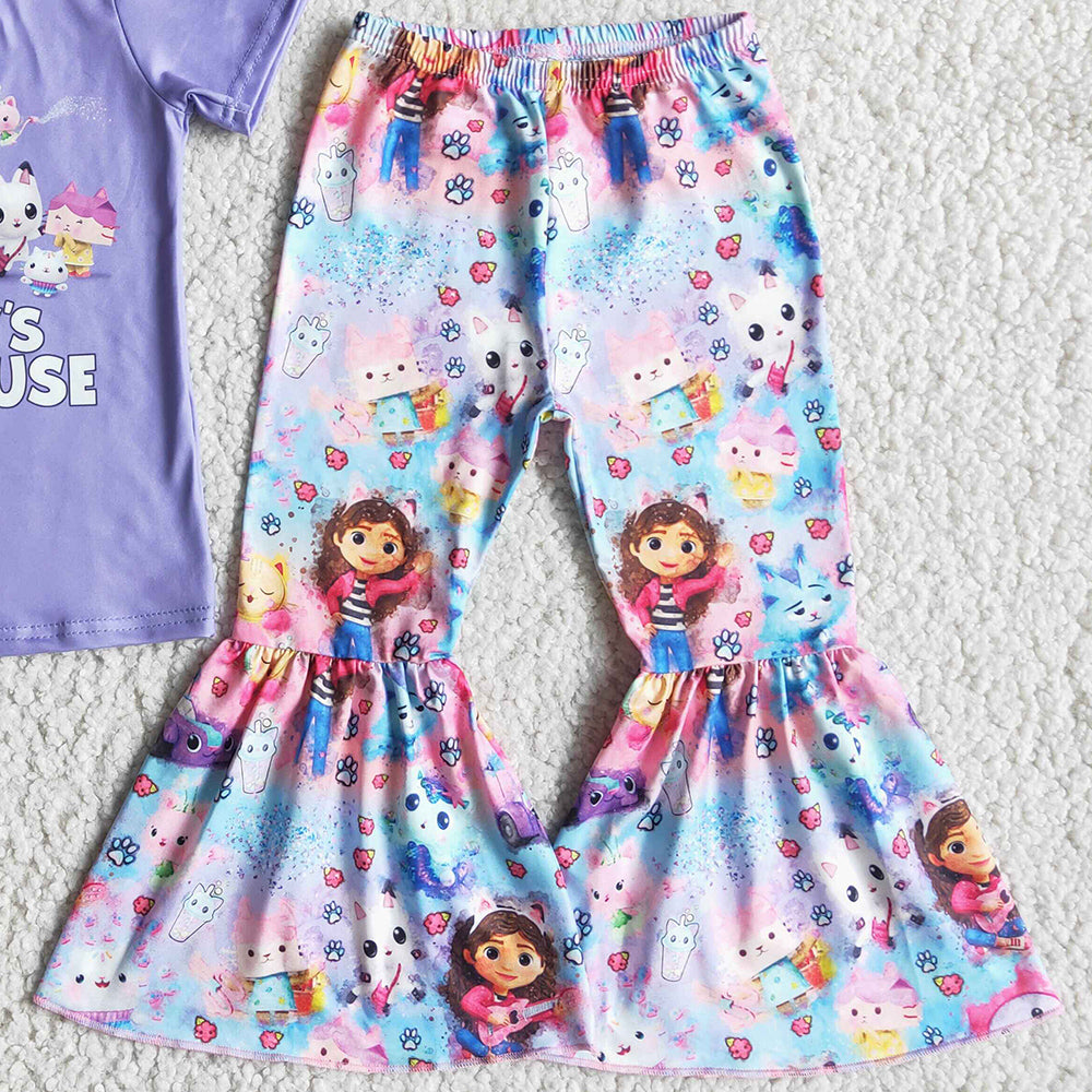 Kids Clothes Girls Short Sleeve Bell Pants Set Baby Girl Clothes Cartoon Girls Clothing E5-13