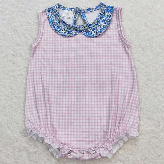 Baby Infant Girls Romper Pink Checkered Blue Floral Collar Rompers SR1087