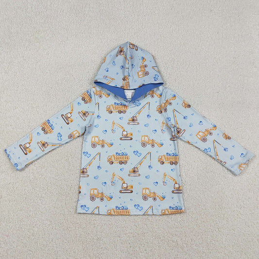 Baby Boys Clothes Blue Hearts Excavators Valentines Hoodies Top BT1509 12.8