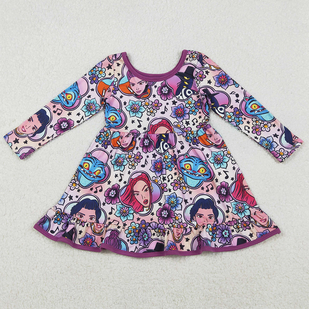 Baby Girls Dress Cartoon Girls Music Flowers Ruffle Knee Length Dresses GLD1351 11.1