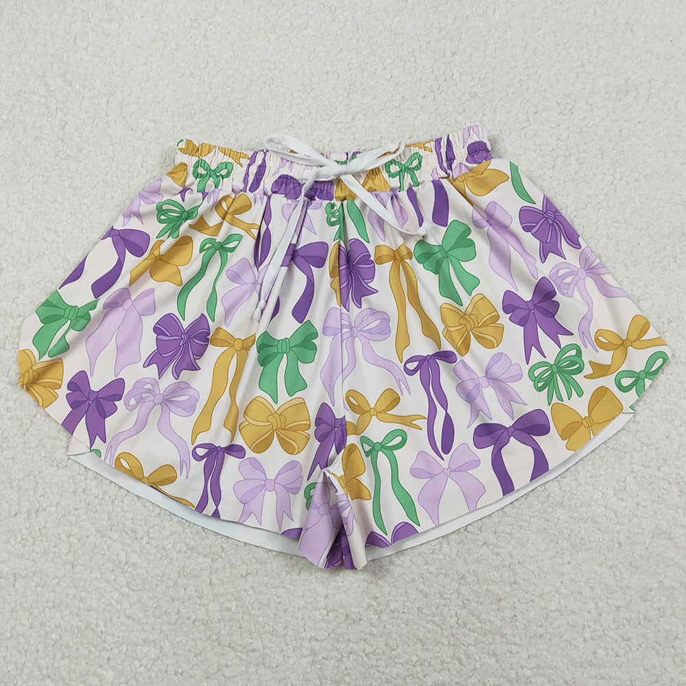 Adult Women Shorts Mardi Gras Bows Plaid Yoga Active Ruffle Shorts Bottoms SS0681 11.22