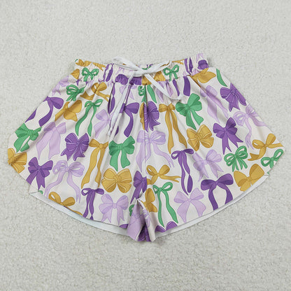 Adult Women Shorts Mardi Gras Bows Plaid Yoga Active Ruffle Shorts Bottoms SS0681 11.22