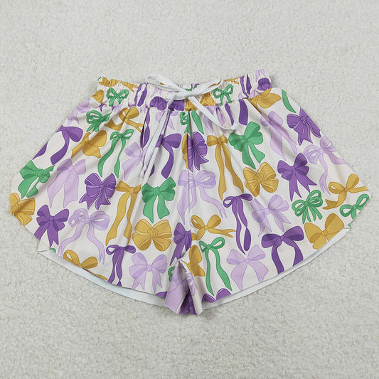 Adult Women Shorts Mardi Gras Bows Plaid Yoga Active Ruffle Shorts Bottoms SS0681 11.22