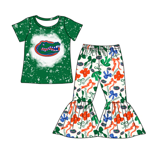 Preorder MOQ 5 Bleached crocodile top bow pants kids girls team clothes 8.27
