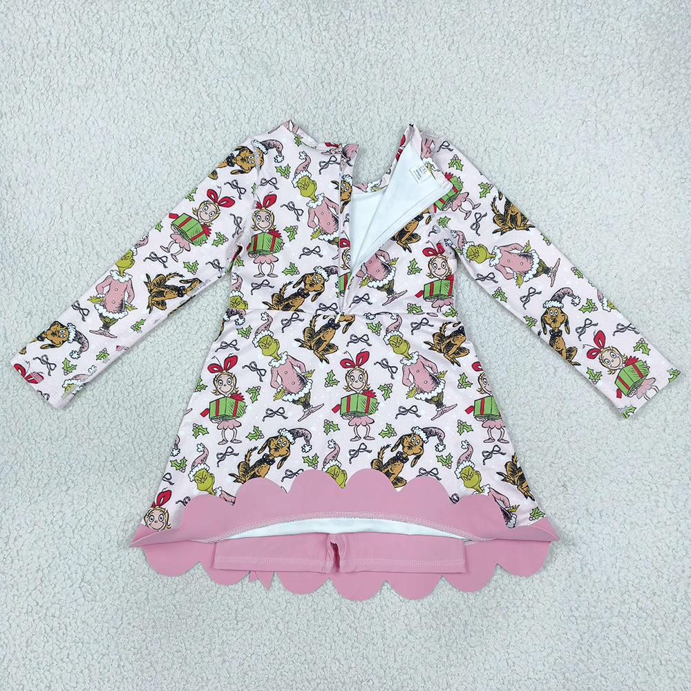 Baby Girls Dress Frogs Gifts Christmas Yoga Active Short Bows Scallop Knee Length Dress GLD1656