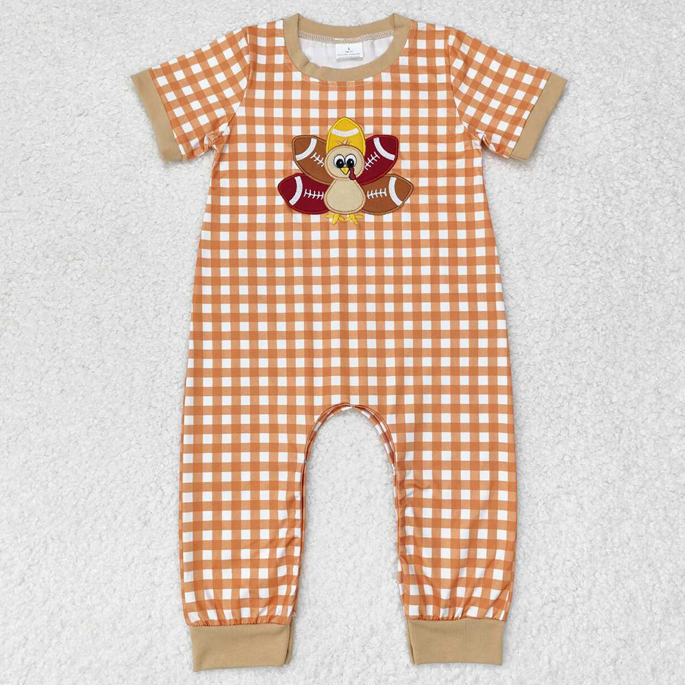 Baby Infant Girls Rompers Turkey Thanksgiving Checkered Short Sleeve Rompers SR1886