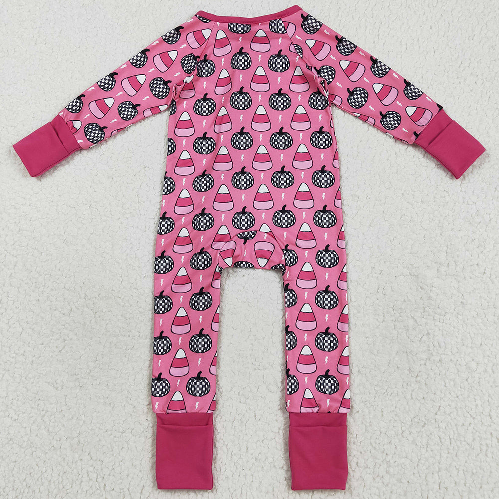 Baby Girls Rompers Fall Halloween Pumpkins Candy Zipper Footie Rompers LR2467 8.16