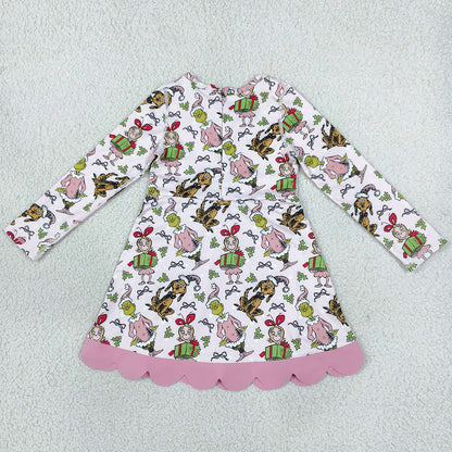 Baby Girls Dress Frogs Gifts Christmas Yoga Active Short Bows Scallop Knee Length Dress GLD1656