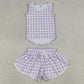 Baby Girls Clothes Lavender Checked Vests Top Butterfly Short Yoga Active Clothes Sets GSSO3477