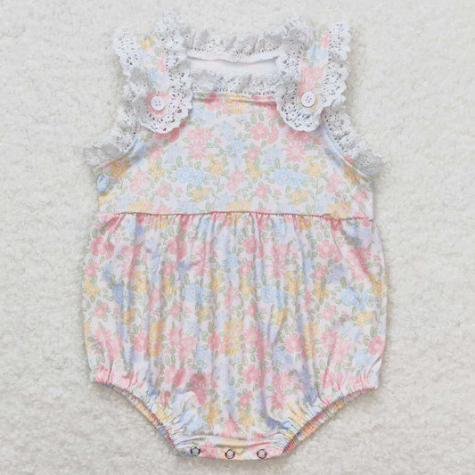 Baby Girls Rompers Orange Flowers Ruffle Sleeveless Bubble Rompers SR1261