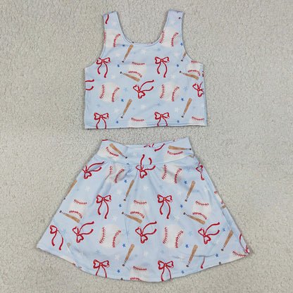Baby Girls Clothes Bows Baseballs Vests Top Skirt Short Team Yoga Active Clothes Sets GSD3835