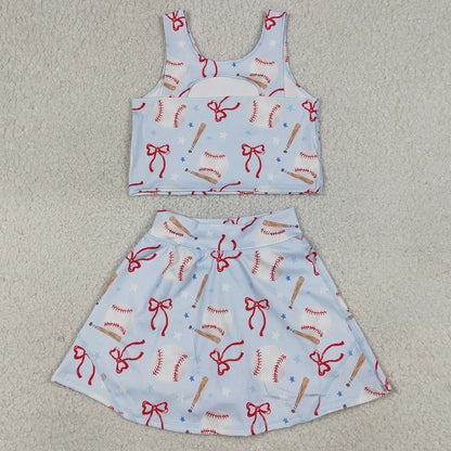 Baby Girls Clothes Bows Baseballs Vests Top Skirt Short Team Yoga Active Clothes Sets GSD3835