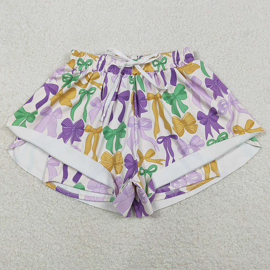 Adult Women Shorts Mardi Gras Bows Plaid Yoga Active Ruffle Shorts Bottoms SS0681 11.22