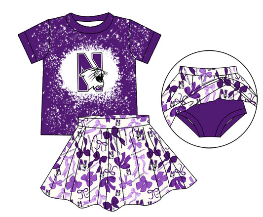 Preorder moq 5 purple N bleached top bow skirt girls team outfits 8.23
