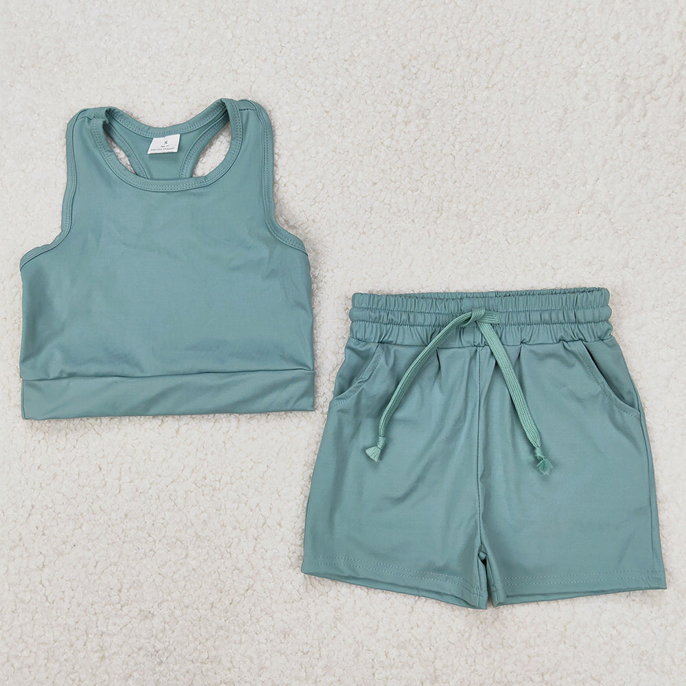 Baby Girls Clothes Green Vest Top Yoga Sports Shorts Clothes Sets GSSO2133 3.22
