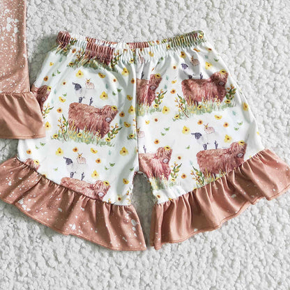 Fashion Baby Girls Clothes Set Cow Print Toddler Girls Clothing Summer Outfits GSSO0083