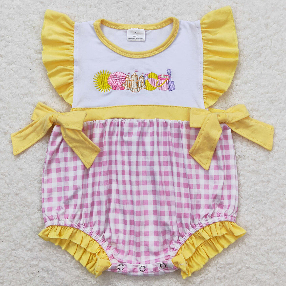 Baby Infant Girls Romper Beach Play Short Sleeve Bows Rompers SR0701