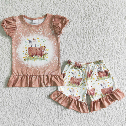 Fashion Baby Girls Clothes Set Cow Print Toddler Girls Clothing Summer Outfits GSSO0083