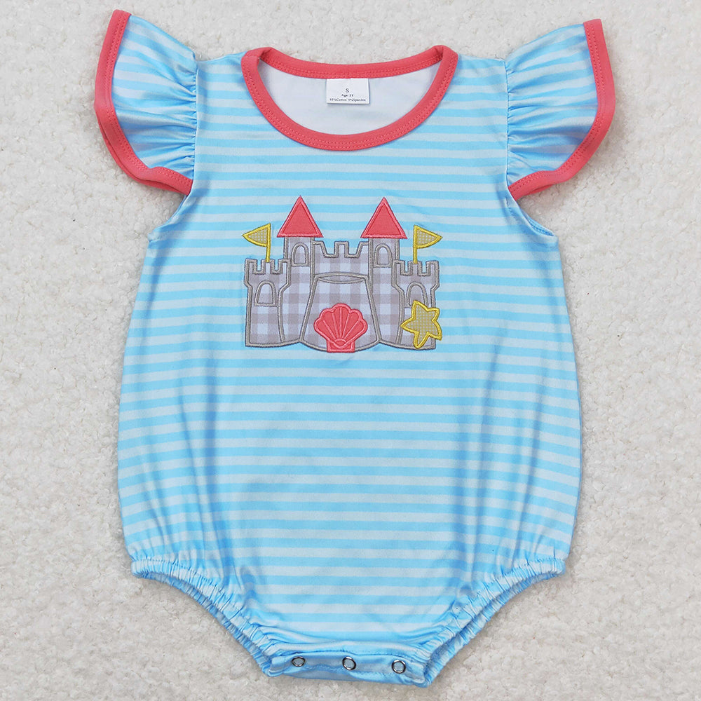 Baby Girls Romper Summer Blue Stripes Castle Beach Rompers SR1317