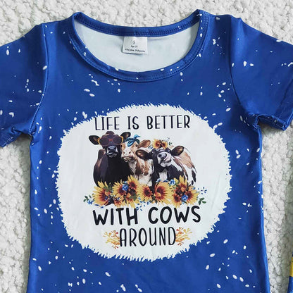 Hot Sale Baby Girls Clothes Bell Bottom Outfits Cow Print Fashion Girls Sunflower Set GSPO0071