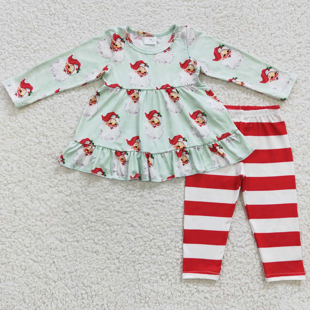 Christmas Baby Girls Clothes Santa Claus Tunic Top Stripe Legging Pants Sets GLP0431