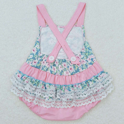 Baby Infant Girls Romper Floral Pink Straps Summer Rompers SR0986