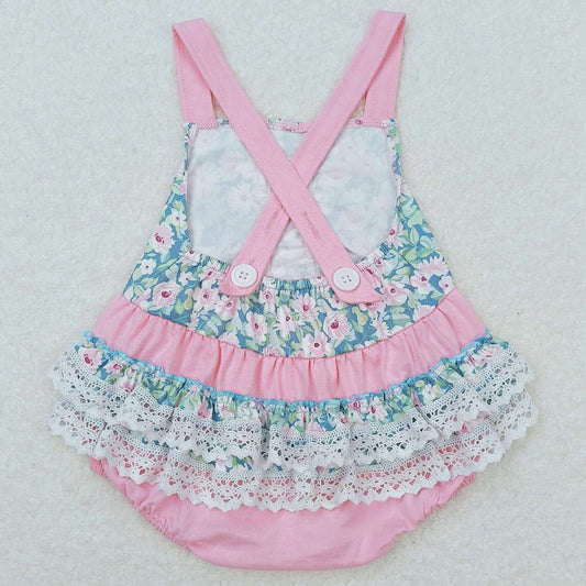 Baby Infant Girls Romper Floral Pink Straps Summer Rompers SR0986