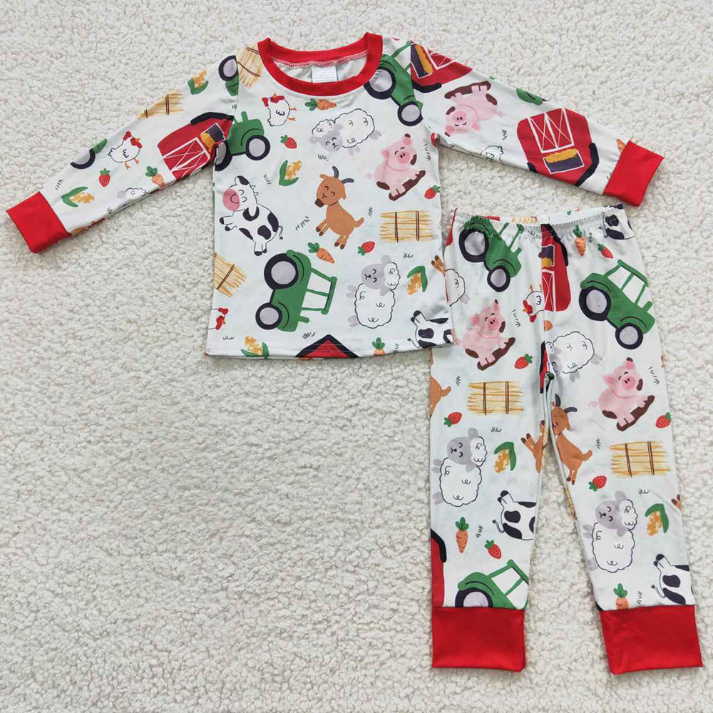 Boutique Girls Pajamas Sleepwear Farm Print Cute Kids Sibling Pajamas Sets GLP0488