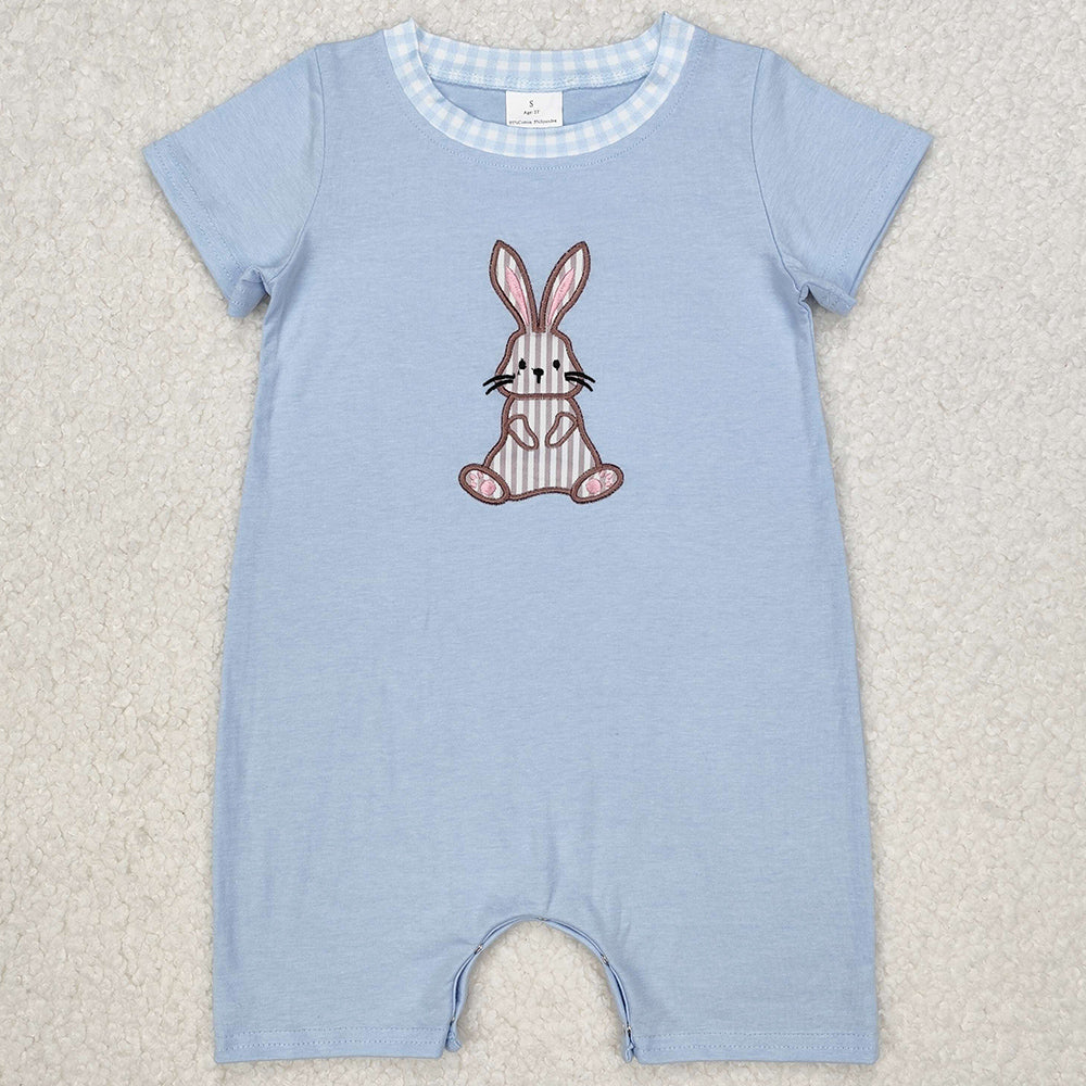 Embroidery Baby Infant Boys Rompers Blue Easter Rabbit Short Sleeve Rompers SR2404 3.6