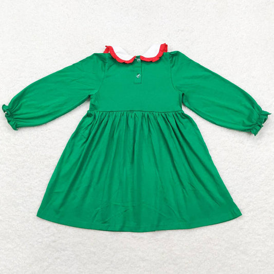 Baby Girls Dress Christmas Tree Green Knee Length Smocked Dresses GLD0559