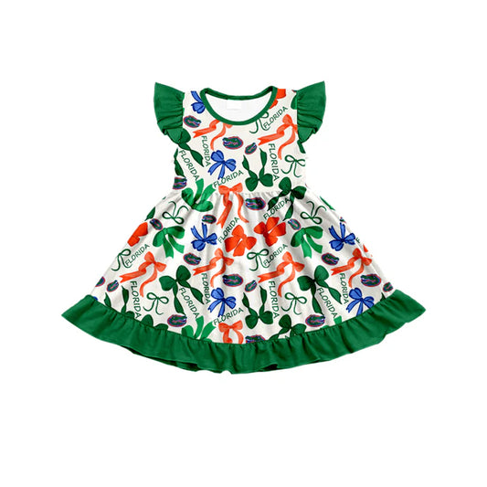 Preorder (moq 5) flutter sleeves crocodile bows girls team dress 8.26