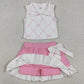 Baby Girls Clothes Pink Bows Checked Button Top Ruffle Skirt Shorts Yoga Clothes Sets GSD3479