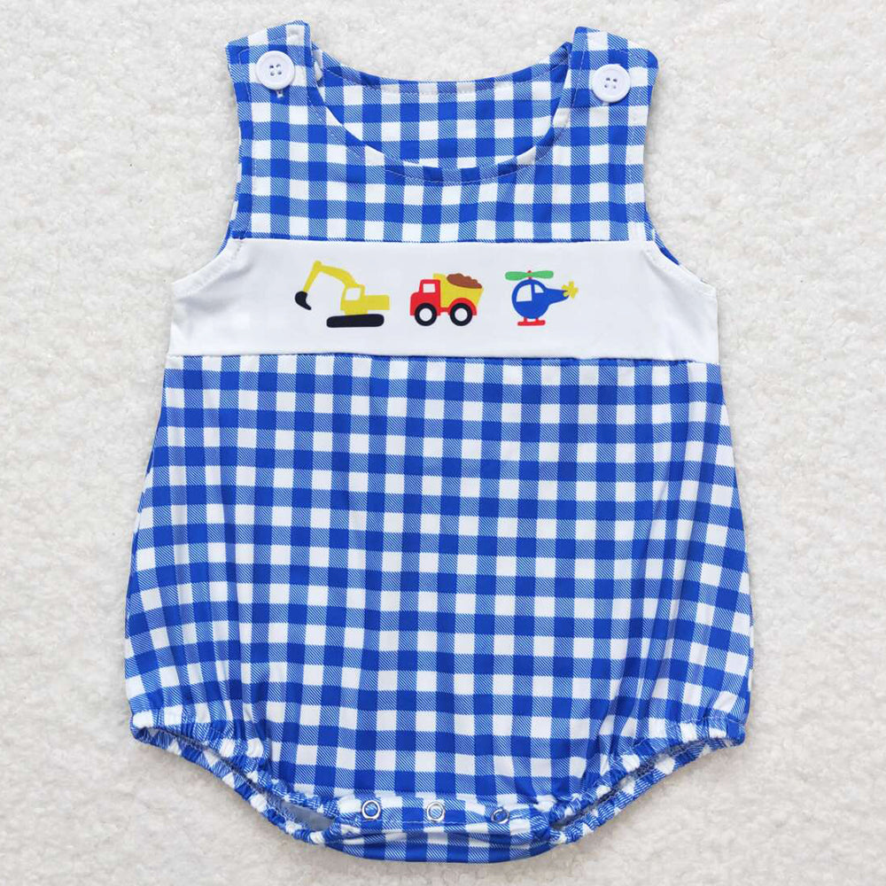 Baby Infant Boys Romper Blue Checkered Constructions Rompers SR1011