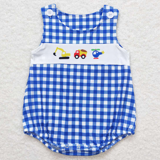 Baby Infant Boys Romper Blue Checkered Constructions Rompers SR1011