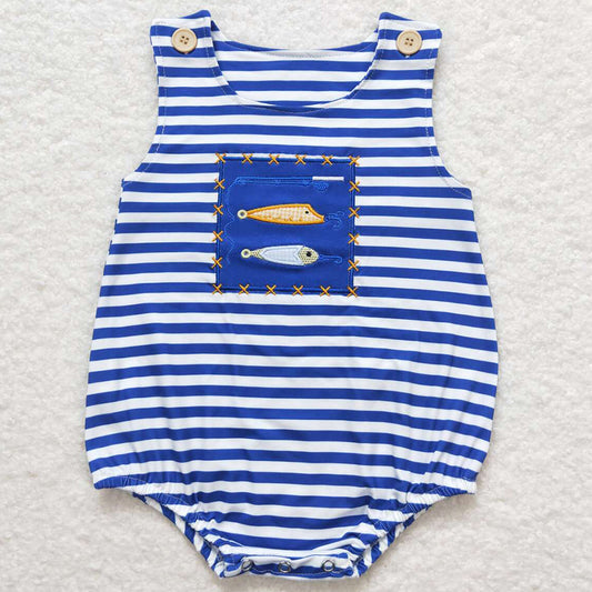 Baby Infant Boys Romper Summer Stripes Fishing Hooks Embroidery Rompers SR1074