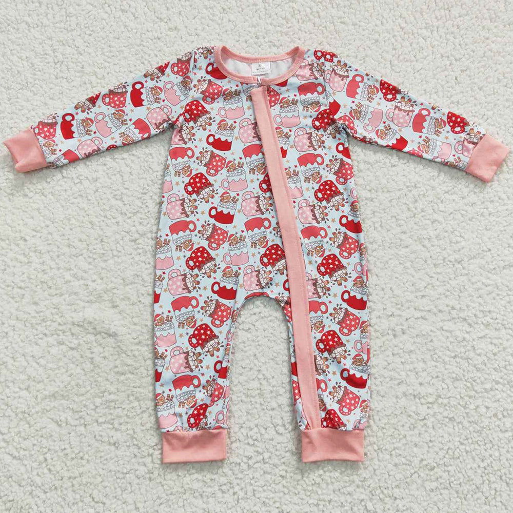 Baby Girls Romper Christmas Cups Zip Rompers LR0294