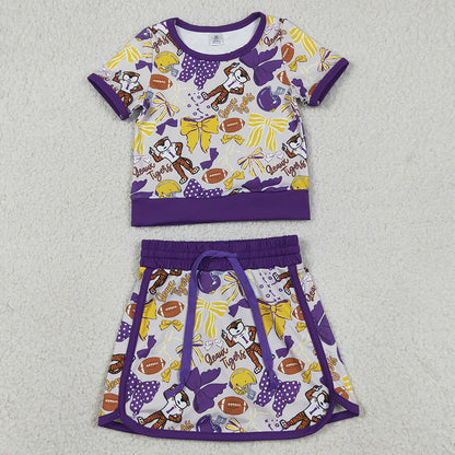 Sibling Baby Girls Short Sleeve Bows Footballs Top Skirt Shorts Team Clothes Sets