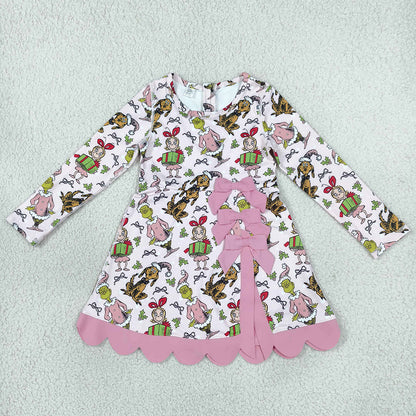 Baby Girls Dress Frogs Gifts Christmas Yoga Active Short Bows Scallop Knee Length Dress GLD1656