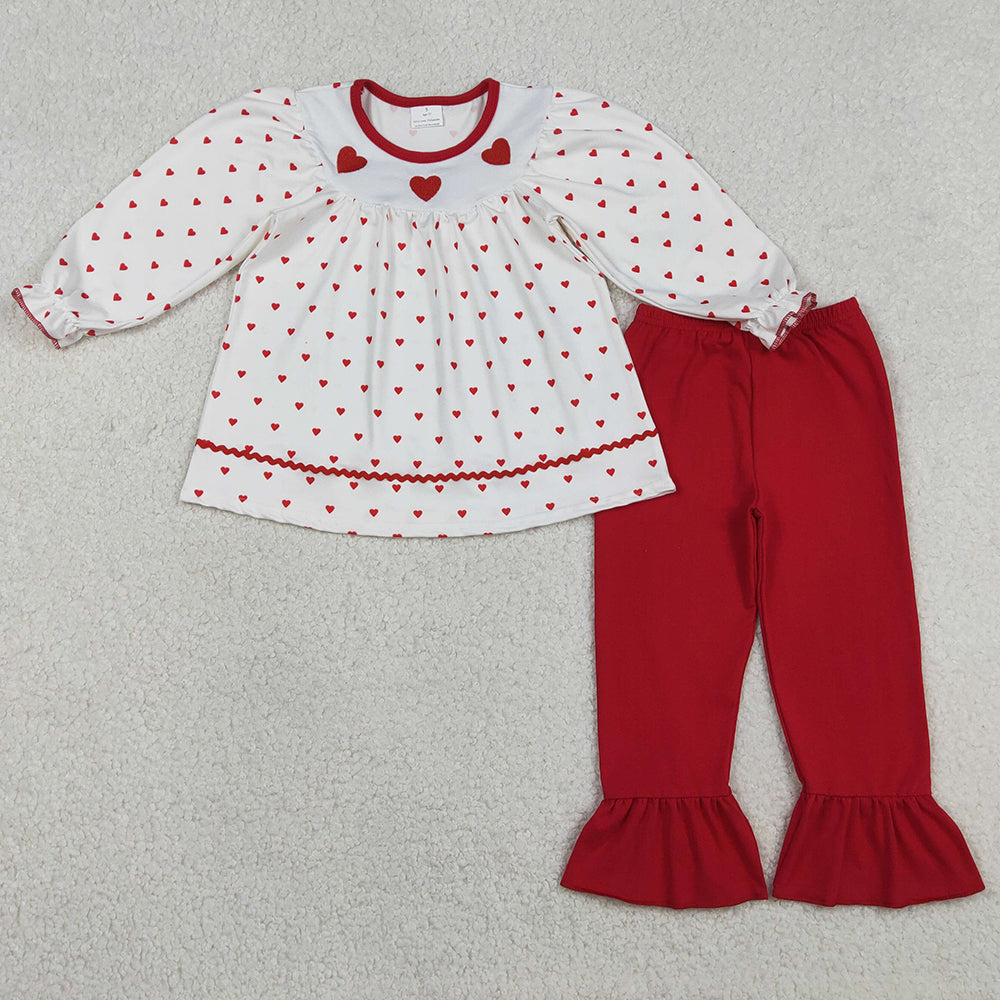 Baby Girls Clothes Embroidery Hearts Hearts Tunic Ruffle Pants Valentines Clothes Sets GLP3039 12.25