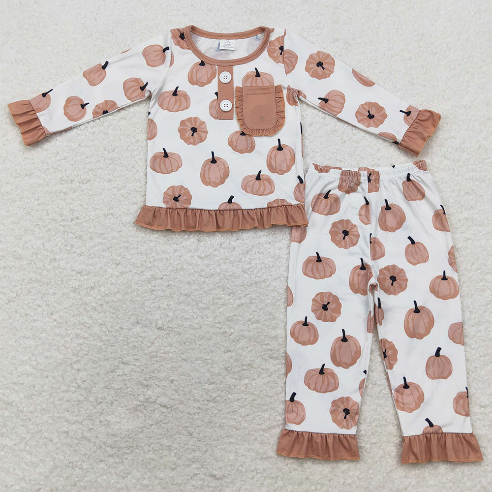 Baby Girls Pajamas Halloween Pumpkin Pocket Top Pants Bamboo Pajamas Sets GLP1402