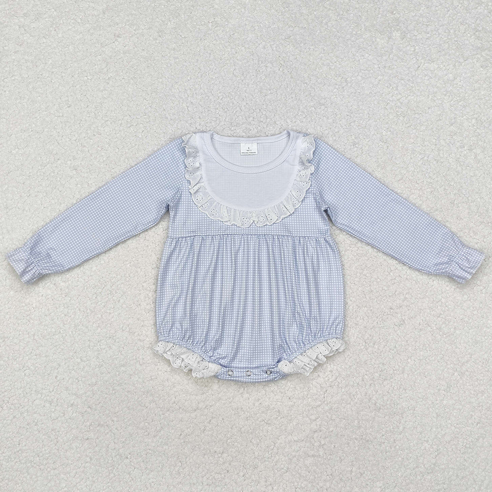 Baby Infant Girls Rompers Blue Bib Long Sleeve Rompers LR0986