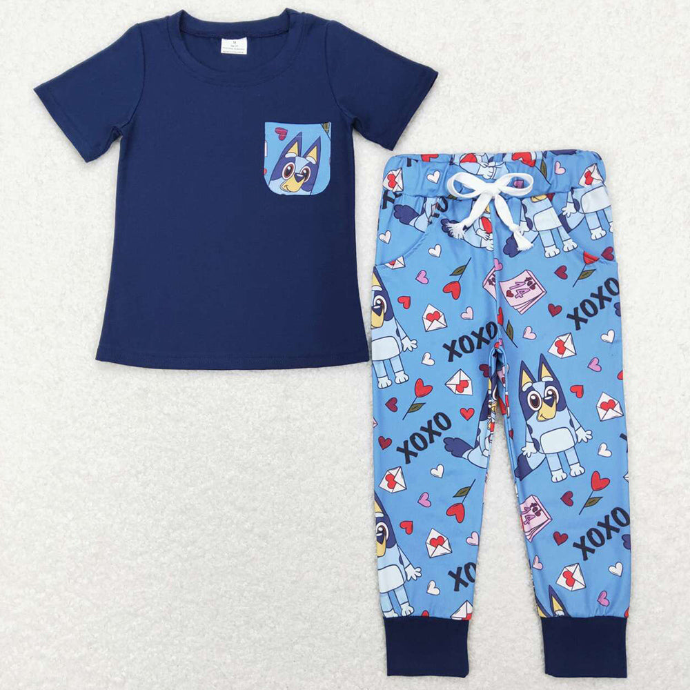 Baby Boys Clothes Valentines Hearts Short Sleeve Shirts Pants Sets BSPO0271