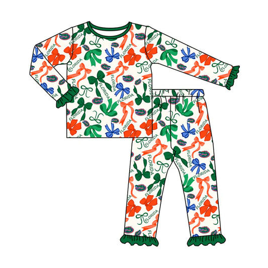 Preorder MOQ 5 Long sleeves crocodile bow kids girls team pajamas 8.27